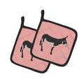 American Mammoth Jack Donkey Pink Check Pot Holder Set of 2 Heat Resistant Quilted Hot Pads 7.5 x 7.5 Inch, Insulated Kitchen Trivets for Cooking & Baking