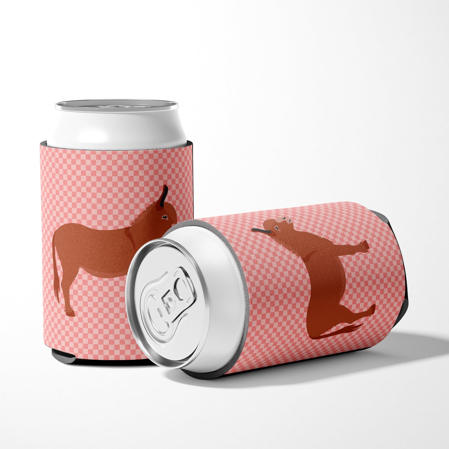 Irish Donkey Pink Check Can or Bottle Hugger Cooler Sleeve for Standard 12 oz Cans, Insulated Foam Beer & Soda Can Hugger Reusable