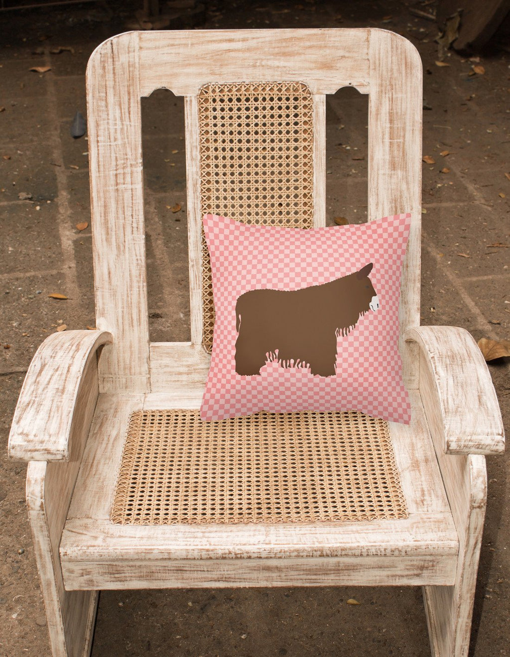 Poitou Poiteuin Donkey Pink Check Decorative Throw Pillow 18x18 Indoor Outdoor Accent Cushion, Fabric Cover with Insert for Sofa, Bed, Porch & Living Room