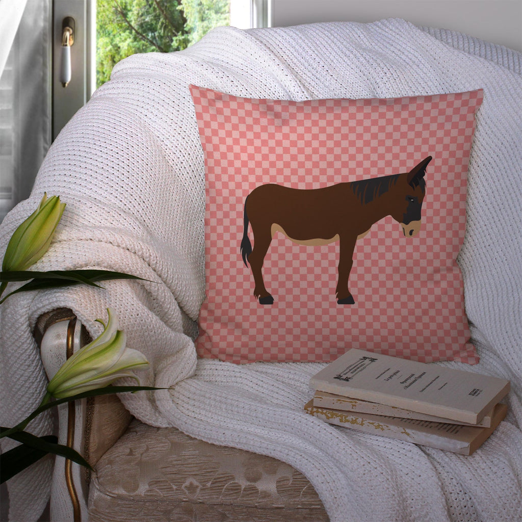 Zamorano-Leones Donkey Pink Check Decorative Throw Pillow 14x14 Indoor Outdoor Accent Cushion, Fabric Cover with Insert for Sofa, Bed, Porch & Living Room