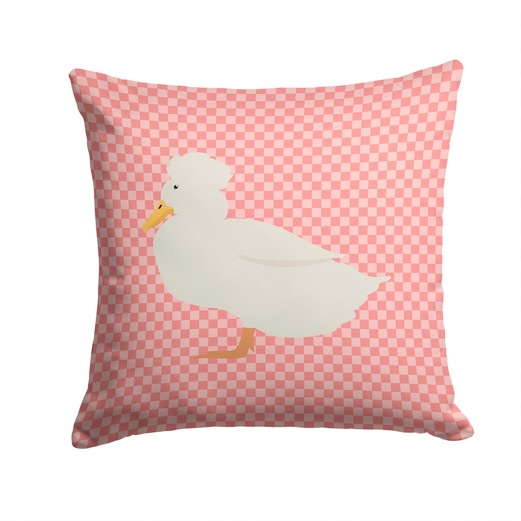 Crested Duck Pink Check Decorative Throw Pillow 14x14 Indoor Outdoor Accent Cushion, Fabric Cover with Insert for Sofa, Bed, Porch & Living Room