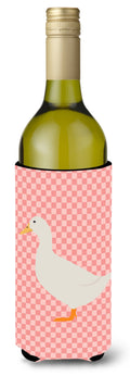 American Pekin Duck Pink Check Wine Bottle Hugger Gift Sleeve for Standard 750 ml Bottles, Insulated Reusable Also Fits Mini Shot & Pint Bottles