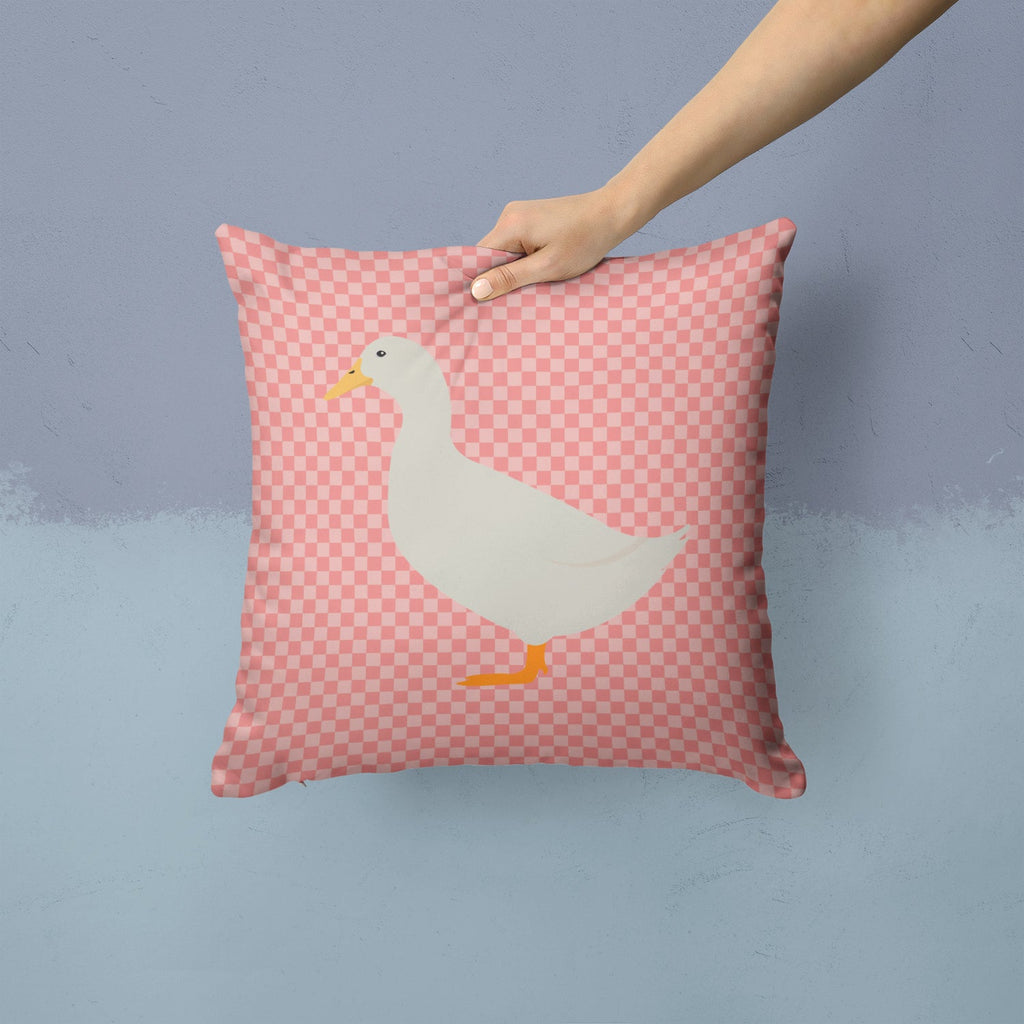 American Pekin Duck Pink Check Decorative Throw Pillow 14x14 Indoor Outdoor Accent Cushion, Fabric Cover with Insert for Sofa, Bed, Porch & Living Room