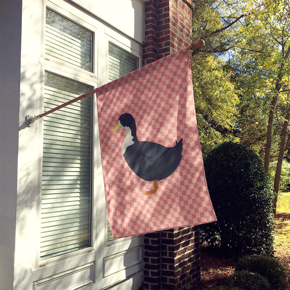 Blue Swedish Duck Pink Check House Flag 28x40 Porch Sleeve Pole Decorative Outside Yard Banner Artwork Wall Hanging, Polyester