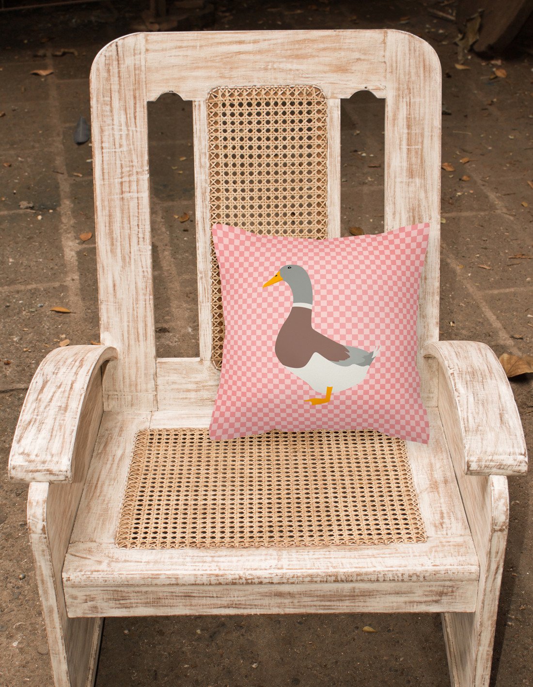 Saxony Sachsenente Duck Pink Check Decorative Throw Pillow 18x18 Indoor Outdoor Accent Cushion, Fabric Cover with Insert for Sofa, Bed, Porch & Living Room