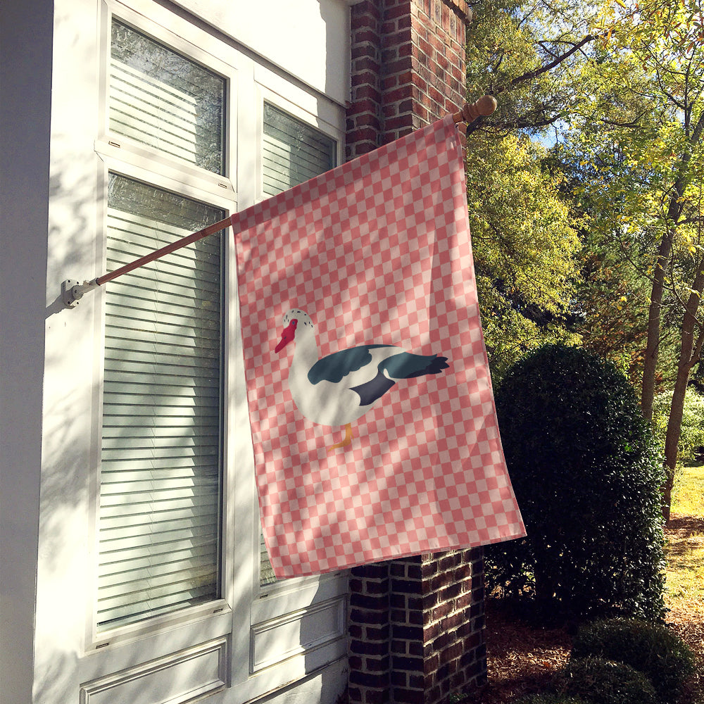 Muscovy Duck Pink Check House Flag 28x40 Porch Sleeve Pole Decorative Outside Yard Banner Artwork Wall Hanging, Polyester
