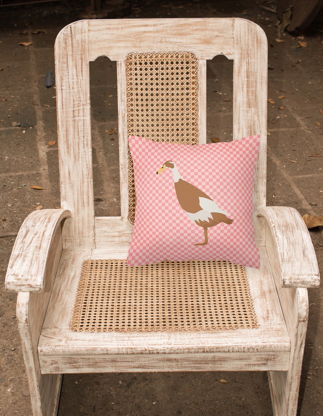 Indian Runner Duck Pink Check Decorative Throw Pillow 18x18 Indoor Outdoor Accent Cushion, Fabric Cover with Insert for Sofa, Bed, Porch & Living Room