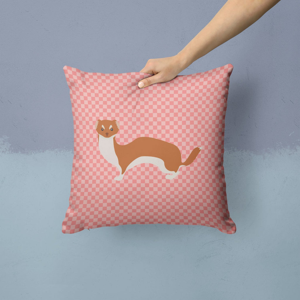 Weasel Pink Check Decorative Throw Pillow 14x14 Indoor Outdoor Accent Cushion, Fabric Cover with Insert for Sofa, Bed, Porch & Living Room