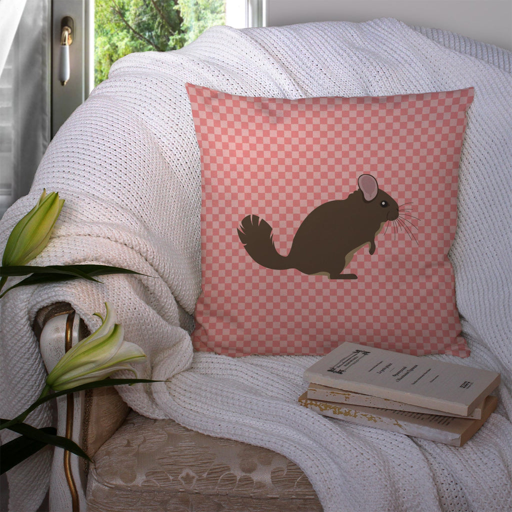 Chinchilla Pink Check Decorative Throw Pillow 14x14 Indoor Outdoor Accent Cushion, Fabric Cover with Insert for Sofa, Bed, Porch & Living Room