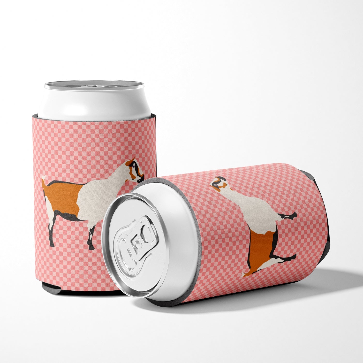 Alpine Goat Pink Check Can or Bottle Hugger Cooler Sleeve for Standard 12 oz Cans, Insulated Foam Beer & Soda Can Hugger Reusable