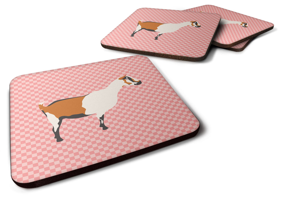 Alpine Goat Pink Check Foam Coasters Set of 4 Cup Coasters for Indoor Outdoor, Tabletop Protection, Anti Slip, Mouse pad Material