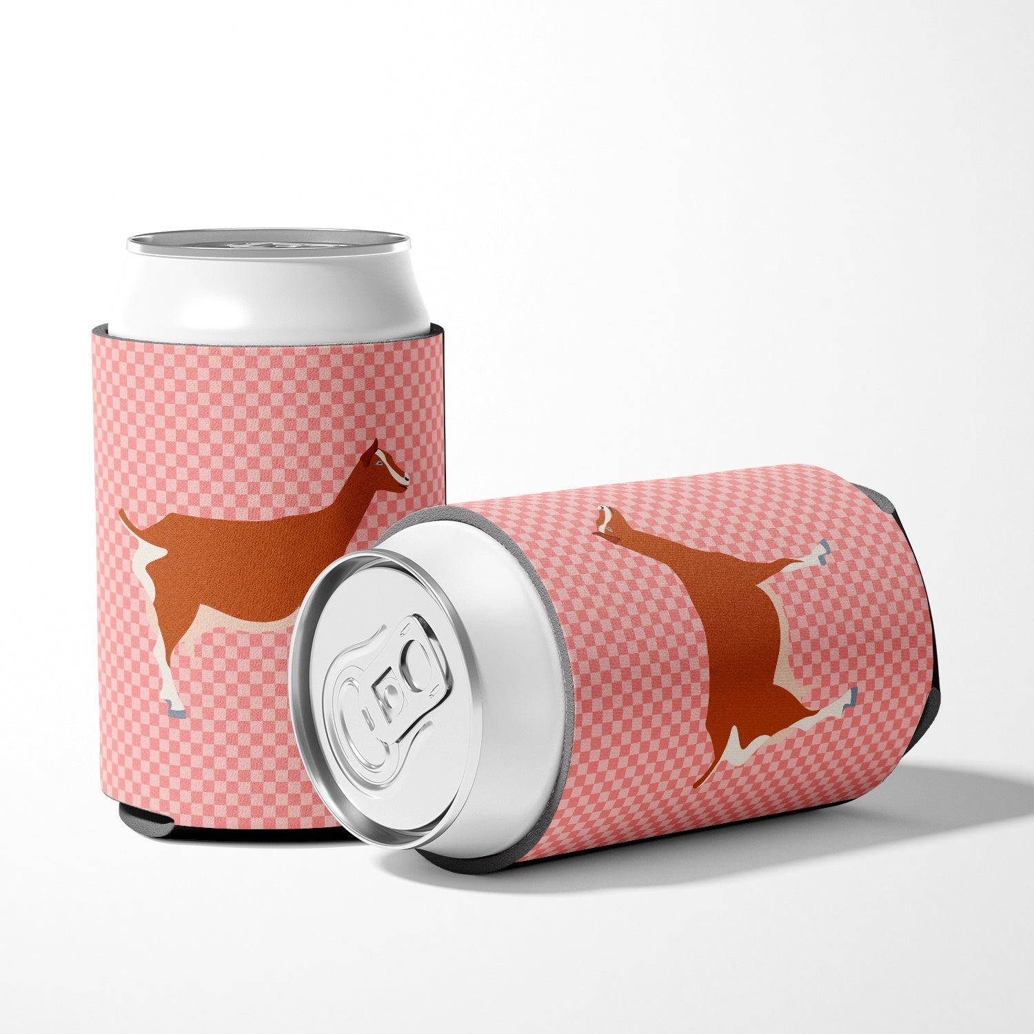 Toggenburger Goat Pink Check Can or Bottle Hugger Cooler Sleeve for Standard 12 oz Cans, Insulated Foam Beer & Soda Can Hugger Reusable