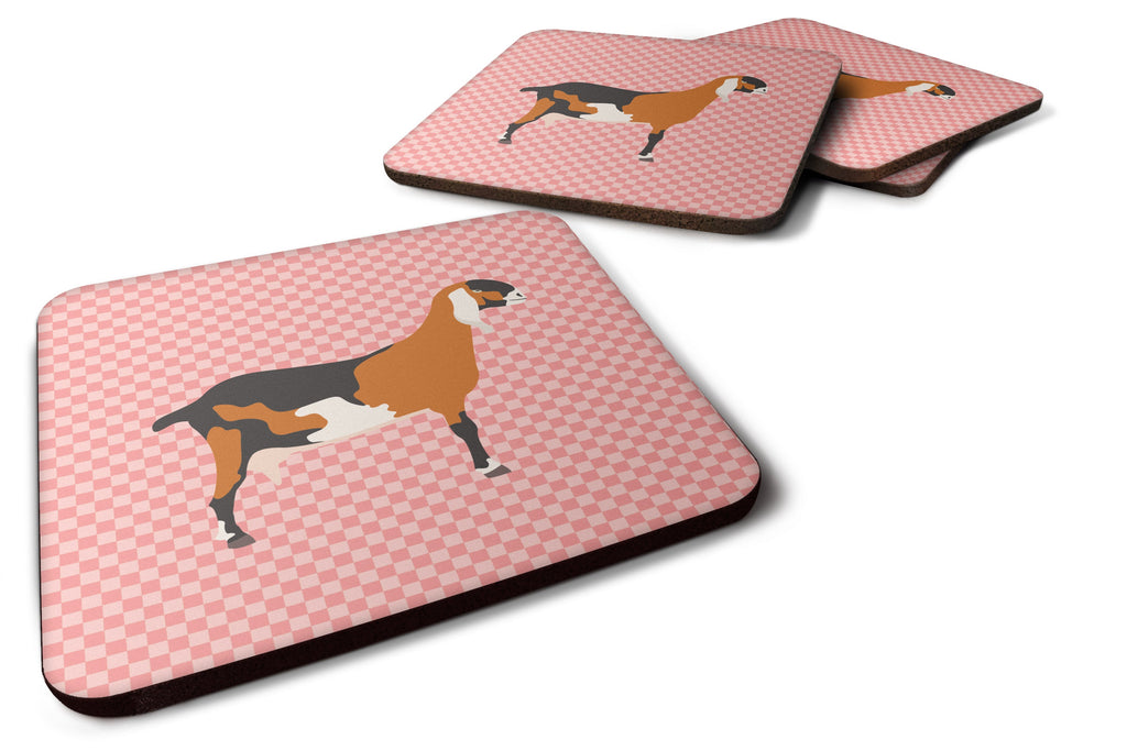 Anglo-nubian Nubian Goat Pink Check Foam Coasters Set of 4 Cup Coasters for Indoor Outdoor, Tabletop Protection, Anti Slip, Mouse pad Material