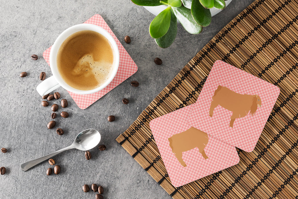 American Lamancha Goat Pink Check Foam Coasters Set of 4 Cup Coasters for Indoor Outdoor, Tabletop Protection, Anti Slip, Mouse pad Material