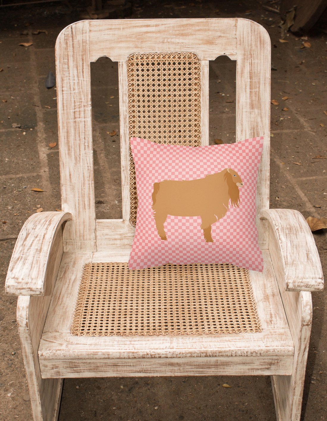 American Lamancha Goat Pink Check Decorative Throw Pillow 18x18 Indoor Outdoor Accent Cushion, Fabric Cover with Insert for Sofa, Bed, Porch & Living Room