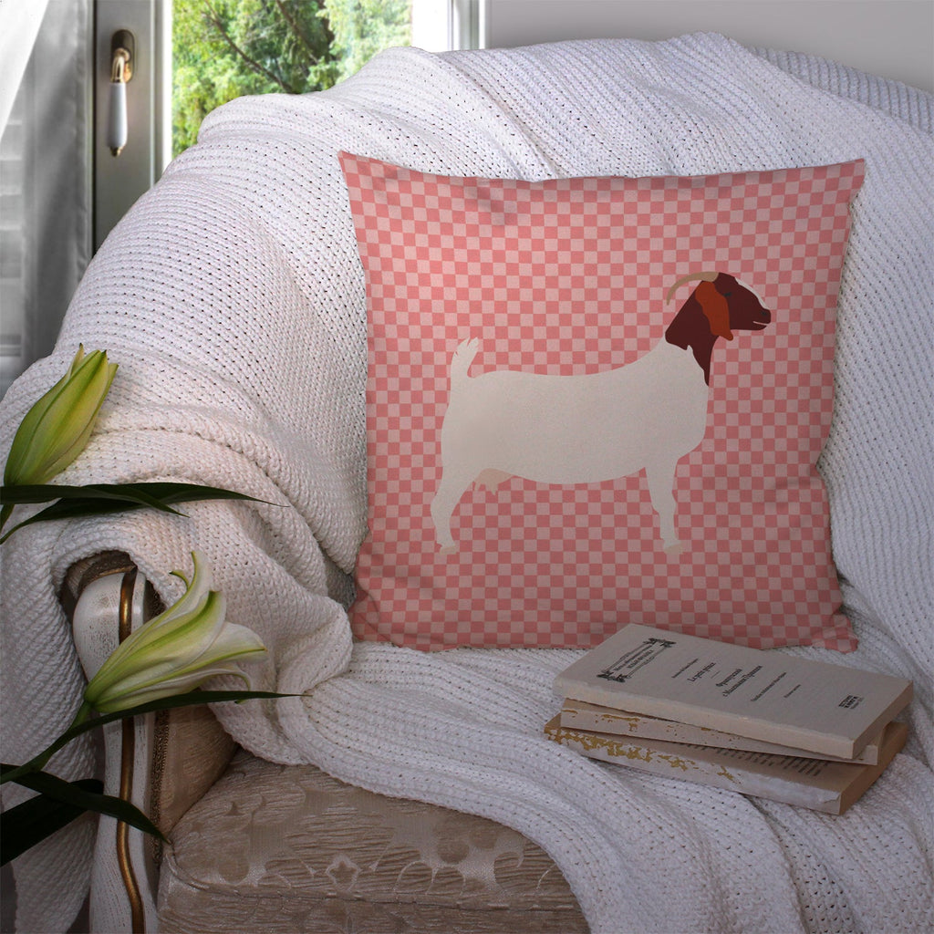 Boer Goat Pink Check Decorative Throw Pillow 14x14 Indoor Outdoor Accent Cushion, Fabric Cover with Insert for Sofa, Bed, Porch & Living Room