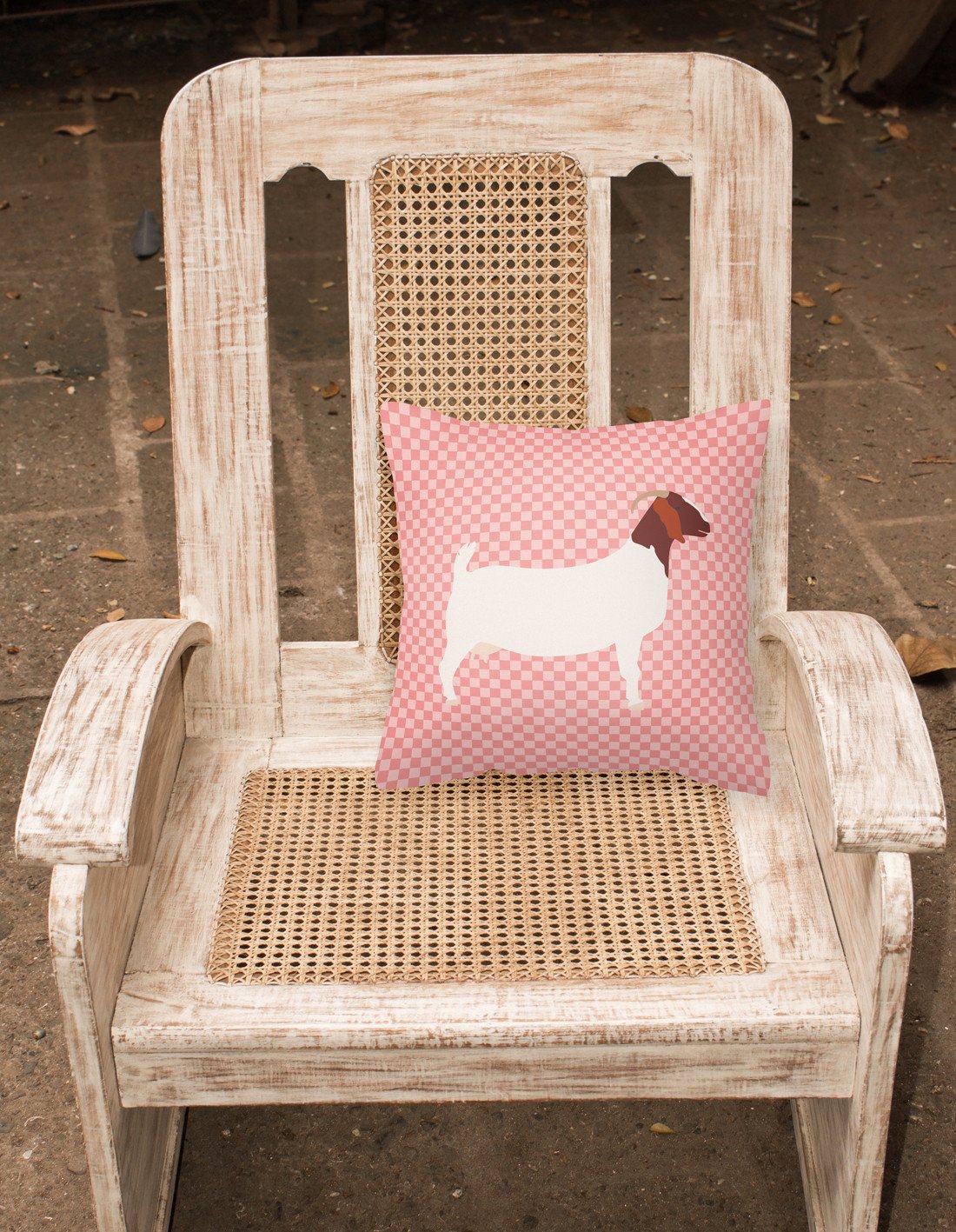 Boer Goat Pink Check Decorative Throw Pillow 18x18 Indoor Outdoor Accent Cushion, Fabric Cover with Insert for Sofa, Bed, Porch & Living Room