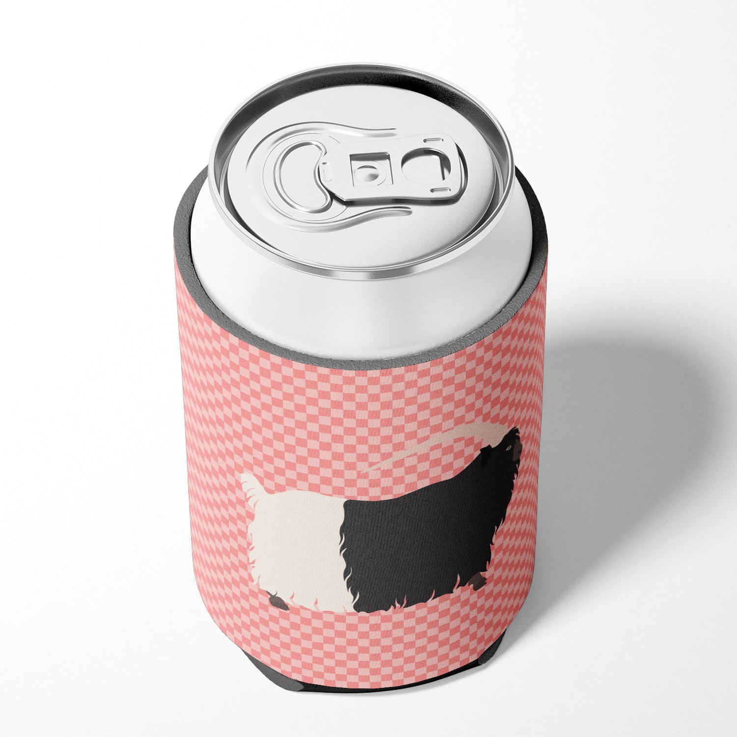 Welsh Black-Necked Goat Pink Check Can or Bottle Hugger Cooler Sleeve for Standard 12 oz Cans, Insulated Foam Beer & Soda Can Hugger Reusable