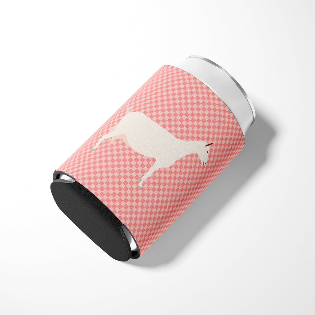 Saanen Goat Pink Check Can or Bottle Hugger Cooler Sleeve for Standard 12 oz Cans, Insulated Foam Beer & Soda Can Hugger Reusable