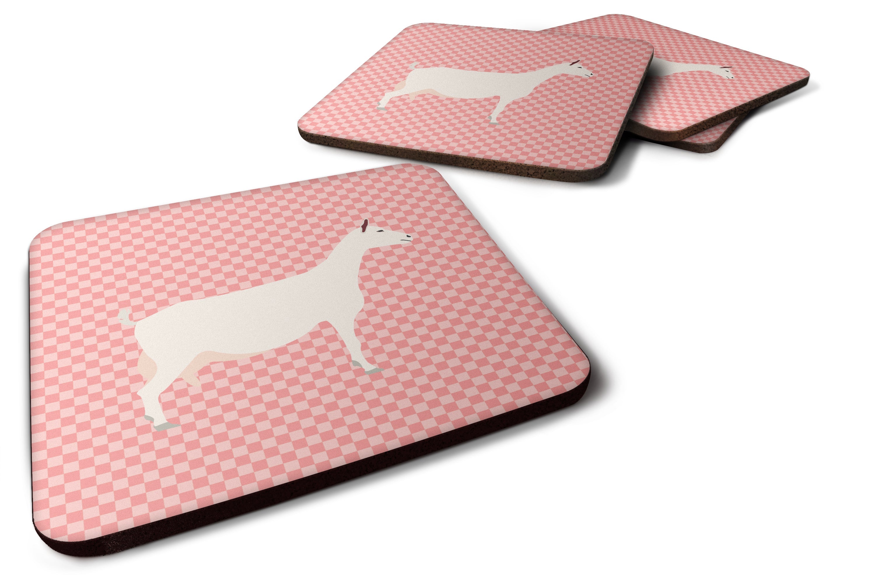 Saanen Goat Pink Check Foam Coasters Set of 4 Cup Coasters for Indoor Outdoor, Tabletop Protection, Anti Slip, Mouse pad Material