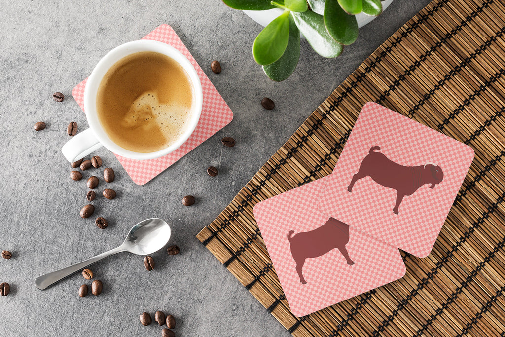 Kalahari Red Goat Pink Check Foam Coasters Set of 4 Cup Coasters for Indoor Outdoor, Tabletop Protection, Anti Slip, Mouse pad Material
