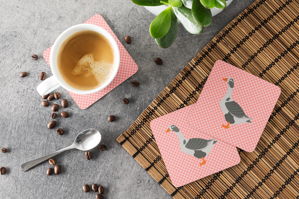 West of England Goose Pink Check Foam Coasters Set of 4 Cup Coasters for Indoor Outdoor, Tabletop Protection, Anti Slip, Mouse pad Material