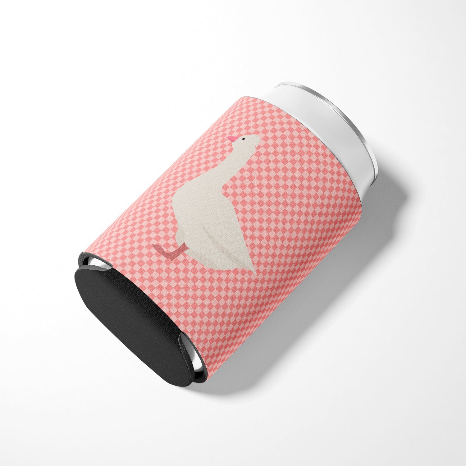 Roman Goose Pink Check Can or Bottle Hugger Cooler Sleeve for Standard 12 oz Cans, Insulated Foam Beer & Soda Can Hugger Reusable