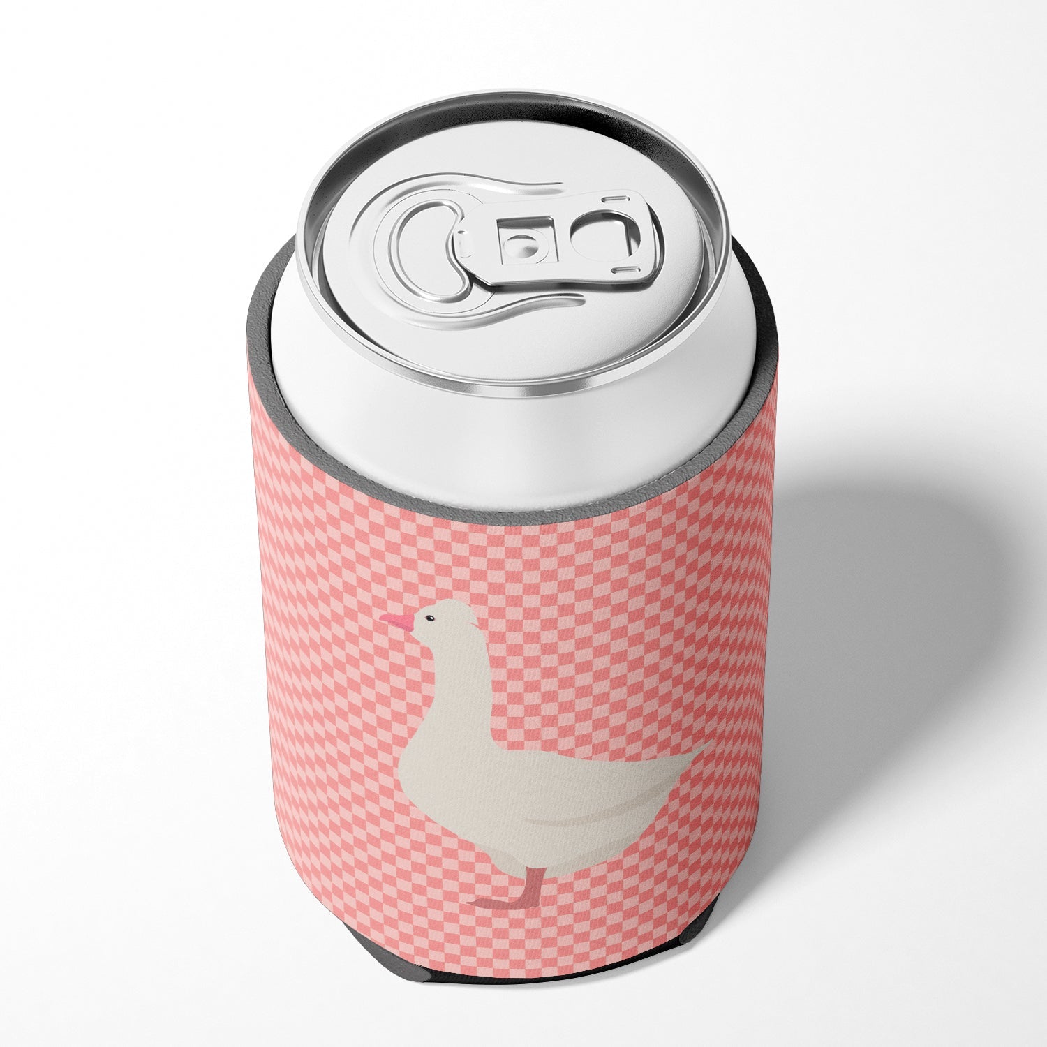 Roman Goose Pink Check Can or Bottle Hugger Cooler Sleeve for Standard 12 oz Cans, Insulated Foam Beer & Soda Can Hugger Reusable