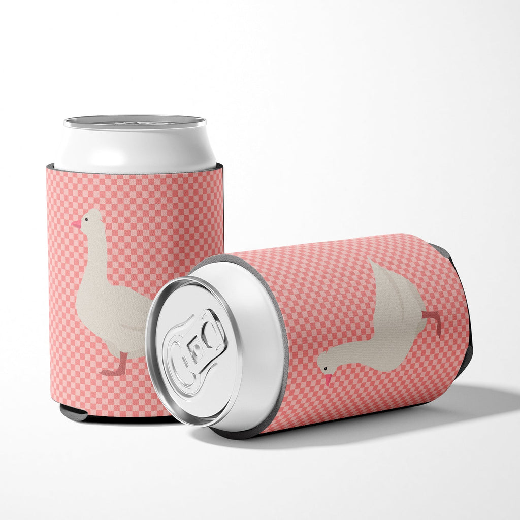 Roman Goose Pink Check Can or Bottle Hugger Cooler Sleeve for Standard 12 oz Cans, Insulated Foam Beer & Soda Can Hugger Reusable