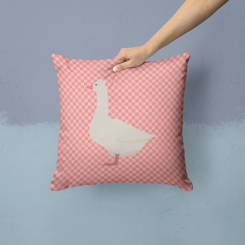 Roman Goose Pink Check Decorative Throw Pillow 14x14 Indoor Outdoor Accent Cushion, Fabric Cover with Insert for Sofa, Bed, Porch & Living Room