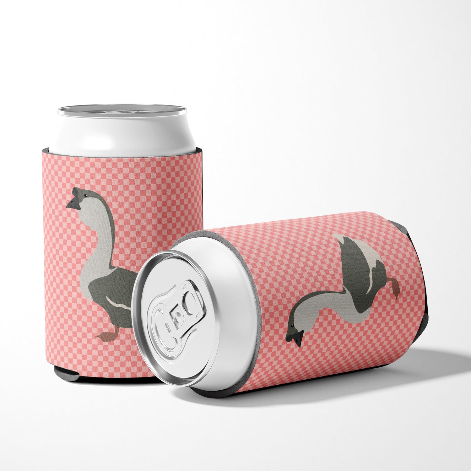 African Goose Pink Check Can or Bottle Hugger Cooler Sleeve for Standard 12 oz Cans, Insulated Foam Beer & Soda Can Hugger Reusable