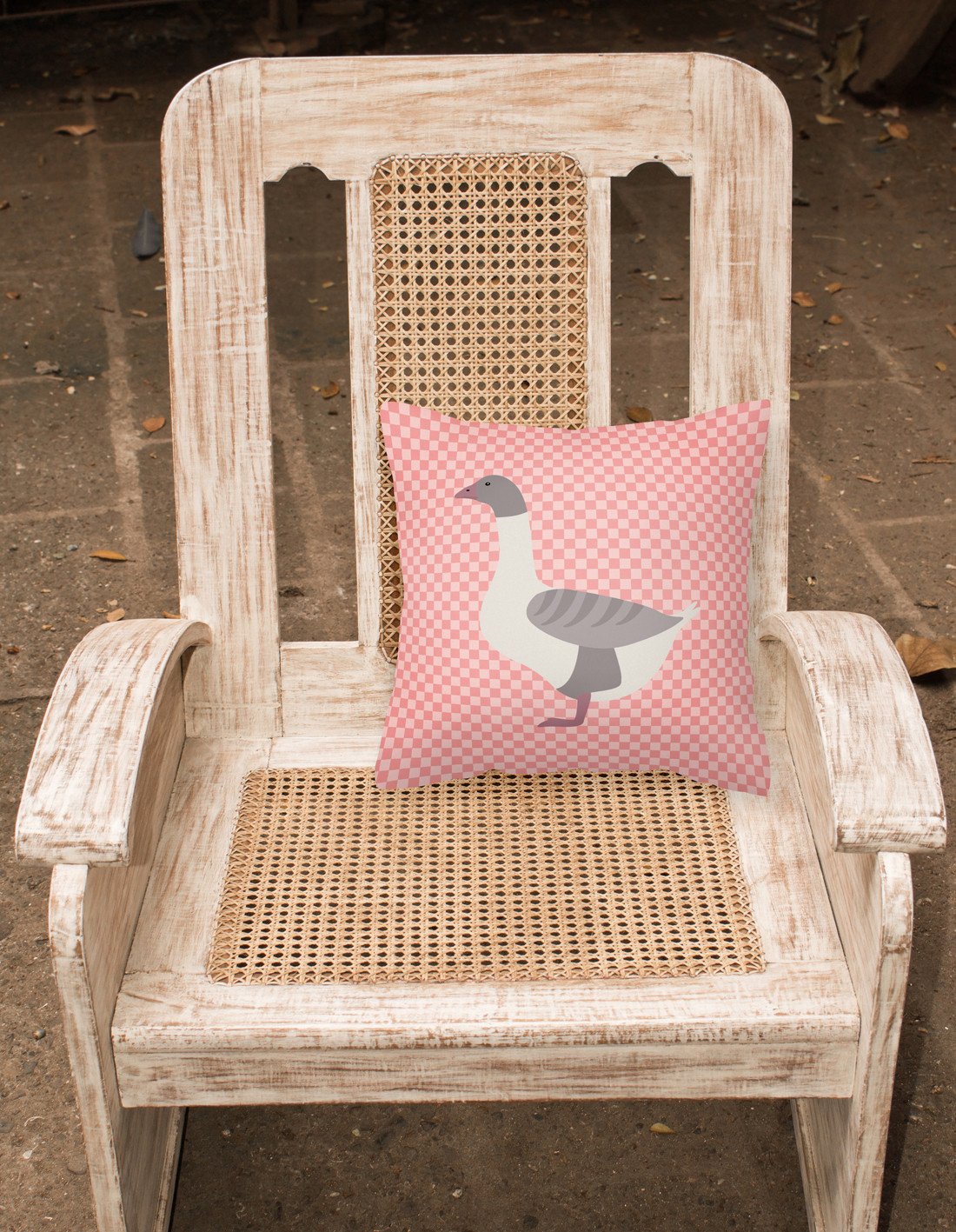 Buff Grey Back Goose Pink Check Decorative Throw Pillow 18x18 Indoor Outdoor Accent Cushion, Fabric Cover with Insert for Sofa, Bed, Porch & Living Room