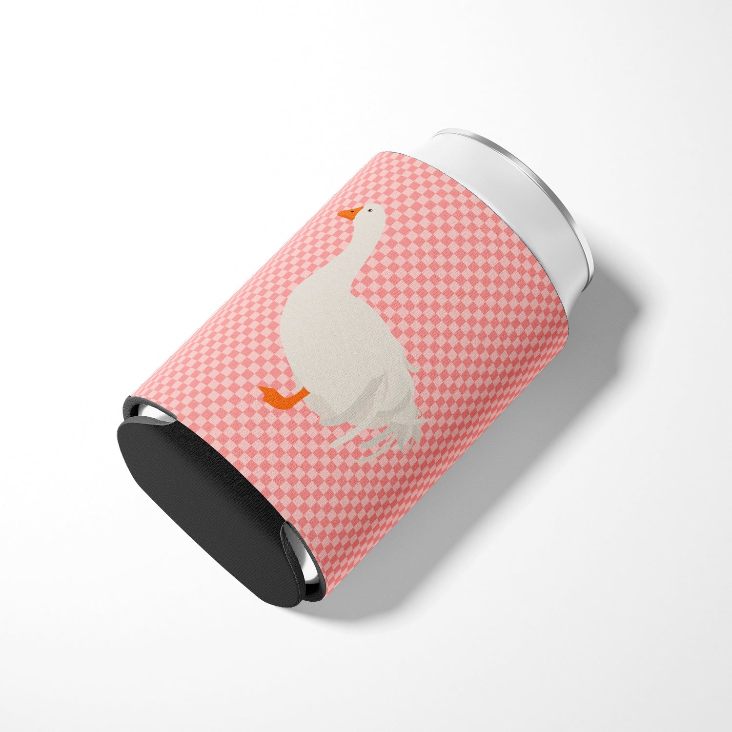 Sebastopol Goose Pink Check Can or Bottle Hugger Cooler Sleeve for Standard 12 oz Cans, Insulated Foam Beer & Soda Can Hugger Reusable