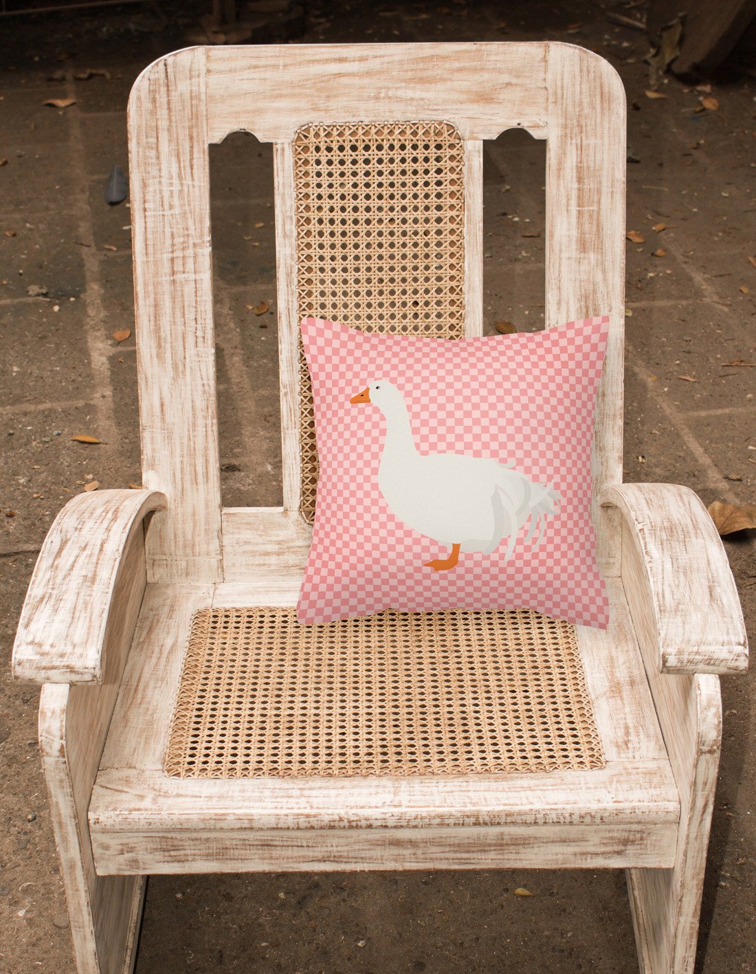 Sebastopol Goose Pink Check Decorative Throw Pillow 18x18 Indoor Outdoor Accent Cushion, Fabric Cover with Insert for Sofa, Bed, Porch & Living Room