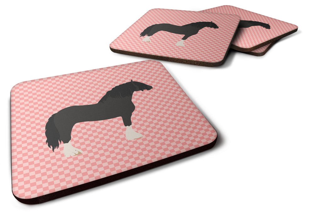 Pomeranian Rogener Goose Pink Check Foam Coasters Set of 4 Cup Coasters for Indoor Outdoor, Tabletop Protection, Anti Slip, Mouse pad Material