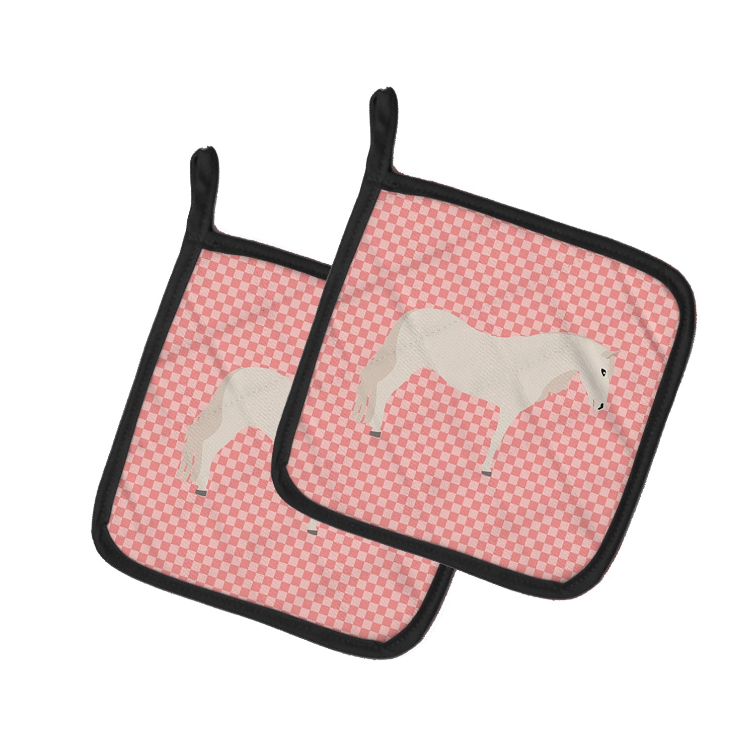 Paso Fino Horse Pink Check Pot Holder Set of 2 Heat Resistant Quilted Hot Pads 7.5 x 7.5 Inch, Insulated Kitchen Trivets for Cooking & Baking