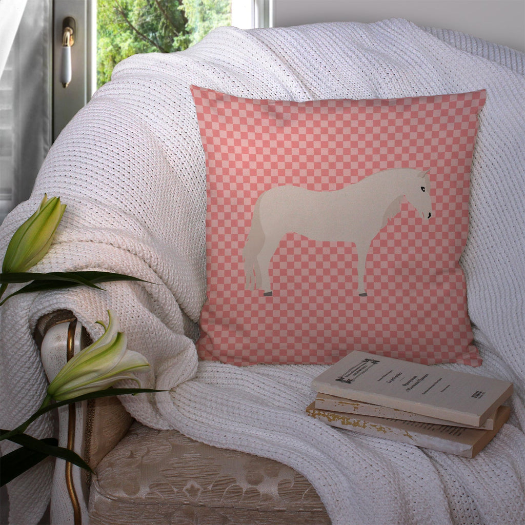 Paso Fino Horse Pink Check Decorative Throw Pillow 14x14 Indoor Outdoor Accent Cushion, Fabric Cover with Insert for Sofa, Bed, Porch & Living Room