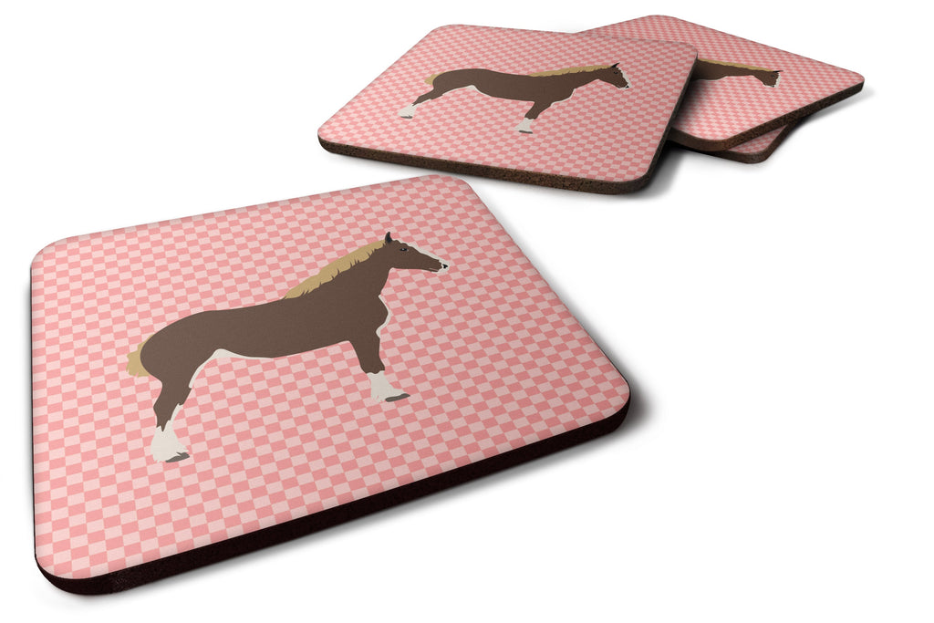 Percheron Horse Pink Check Foam Coasters Set of 4 Cup Coasters for Indoor Outdoor, Tabletop Protection, Anti Slip, Mouse pad Material
