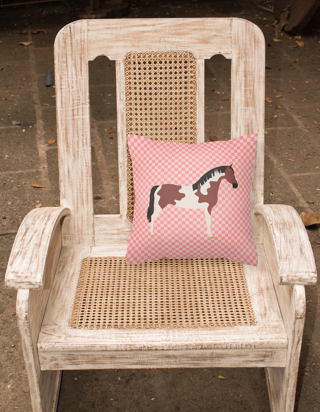 Pinto Horse Pink Check Decorative Throw Pillow 18x18 Indoor Outdoor Accent Cushion, Fabric Cover with Insert for Sofa, Bed, Porch & Living Room