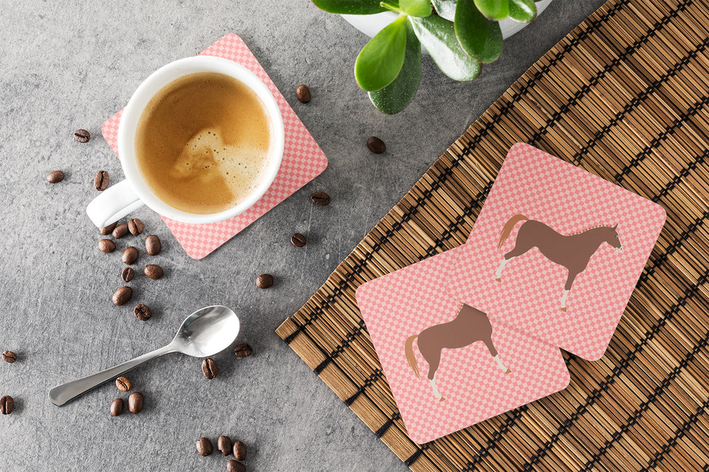 Hannoverian Horse Pink Check Foam Coasters Set of 4 Cup Coasters for Indoor Outdoor, Tabletop Protection, Anti Slip, Mouse pad Material