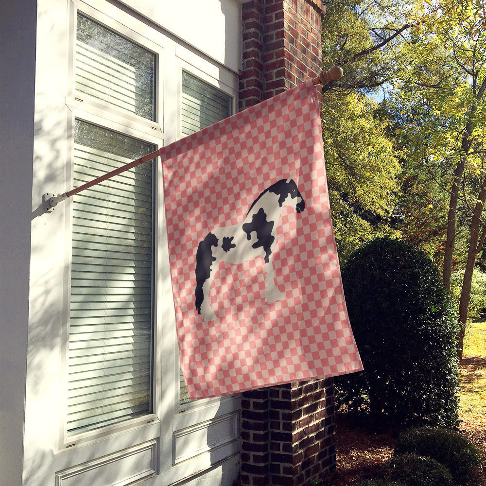 Cyldesdale Horse Pink Check House Flag 28x40 Porch Sleeve Pole Decorative Outside Yard Banner Artwork Wall Hanging, Polyester