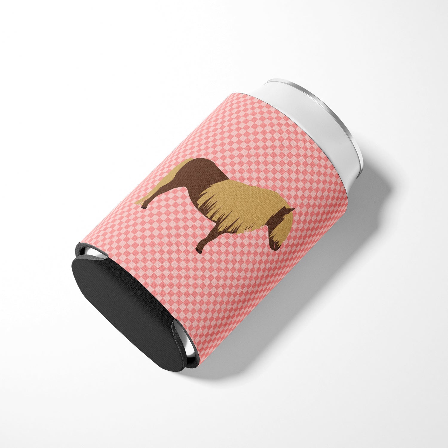 Shetland Pony Horse Pink Check Can or Bottle Hugger Cooler Sleeve for Standard 12 oz Cans, Insulated Foam Beer & Soda Can Hugger Reusable