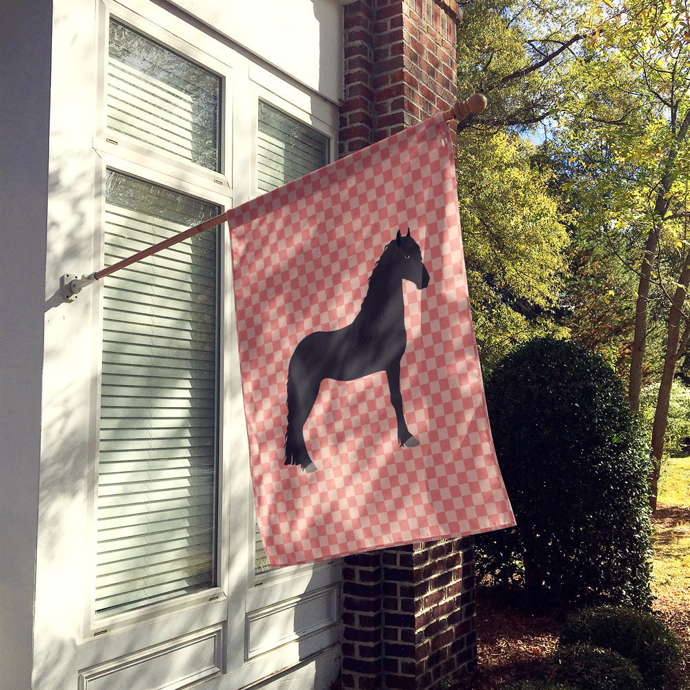 Friesian Horse Pink Check House Flag 28x40 Porch Sleeve Pole Decorative Outside Yard Banner Artwork Wall Hanging, Polyester