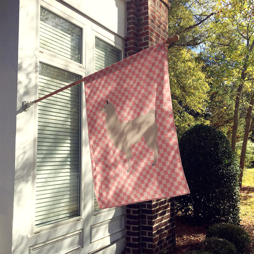 Llama Pink Check House Flag 28x40 Porch Sleeve Pole Decorative Outside Yard Banner Artwork Wall Hanging, Polyester