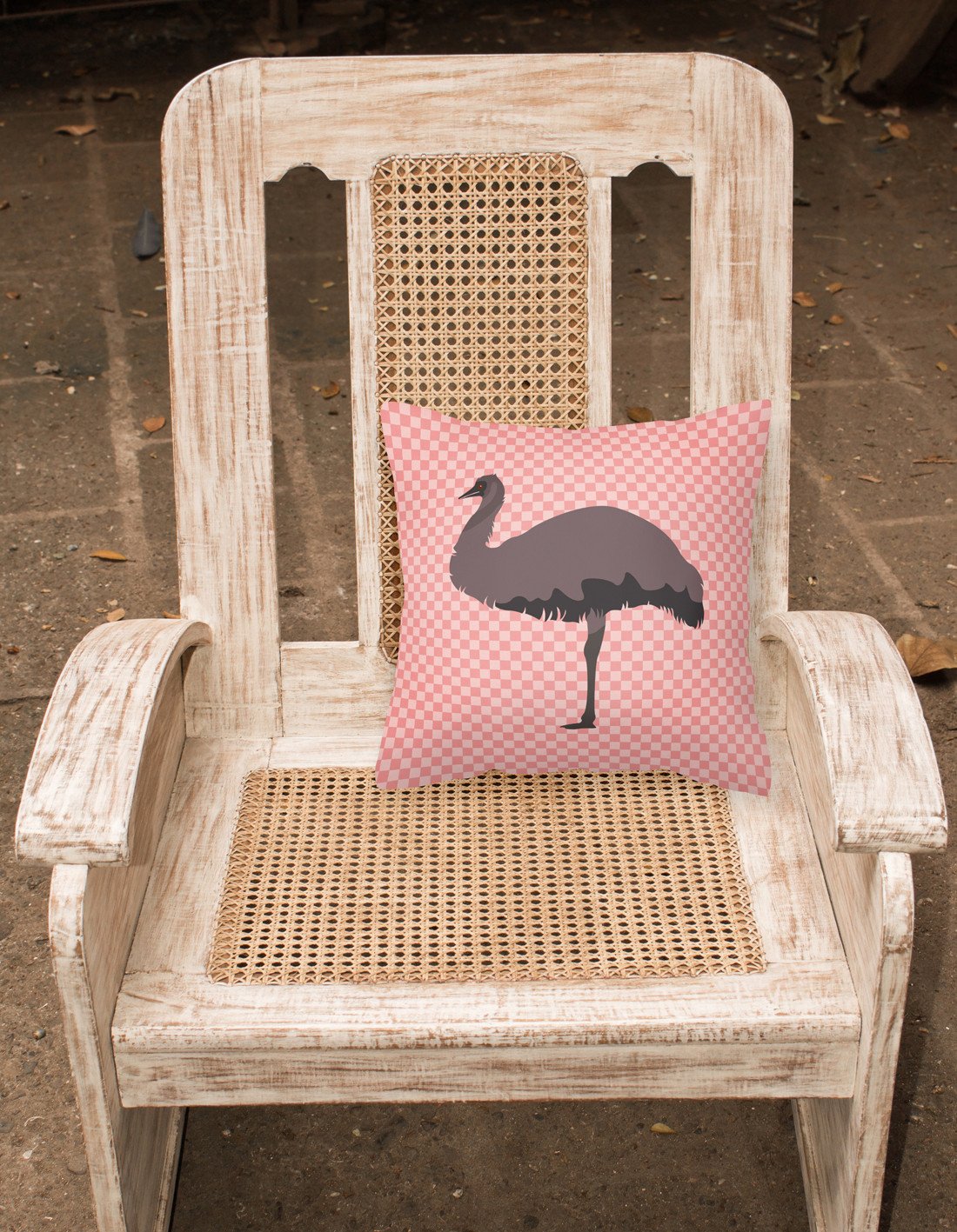 Emu Pink Check Decorative Throw Pillow 18x18 Indoor Outdoor Accent Cushion, Fabric Cover with Insert for Sofa, Bed, Porch & Living Room