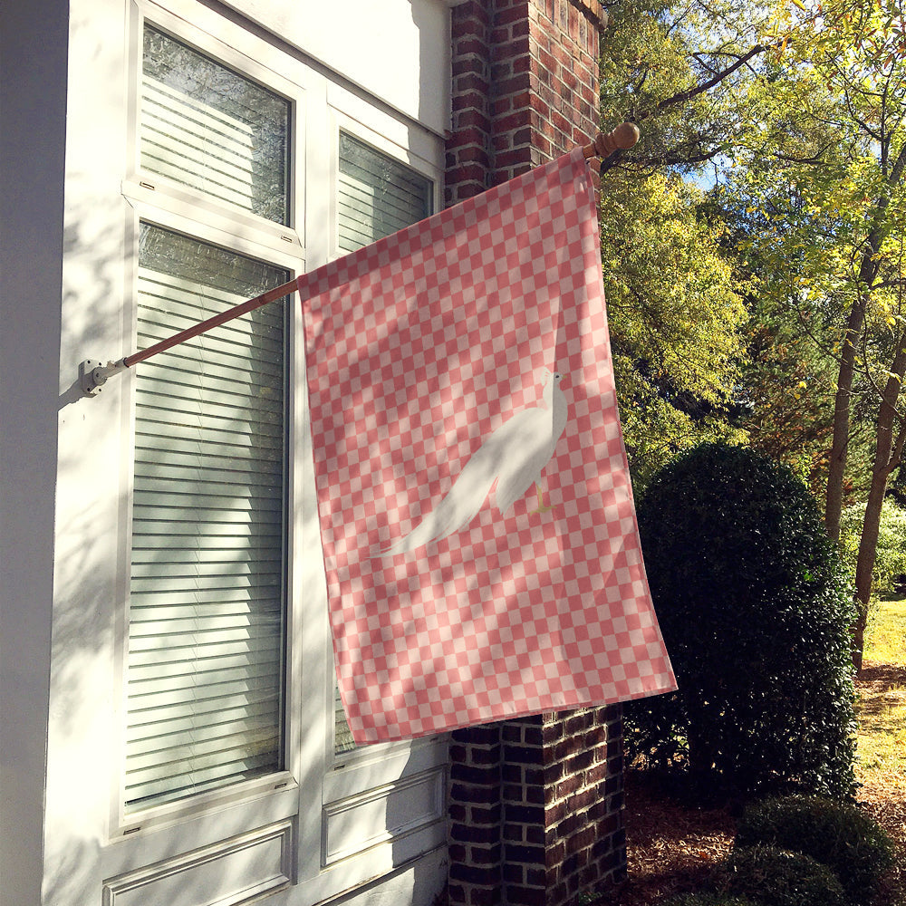 White Peacock Peafowl Pink Check House Flag 28x40 Porch Sleeve Pole Decorative Outside Yard Banner Artwork Wall Hanging, Polyester