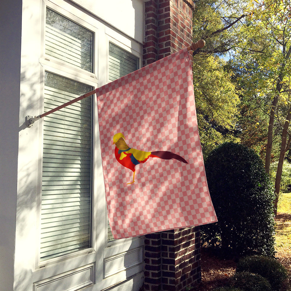 Golden or Chinese Pheasant Pink Check House Flag 28x40 Porch Sleeve Pole Decorative Outside Yard Banner Artwork Wall Hanging, Polyester