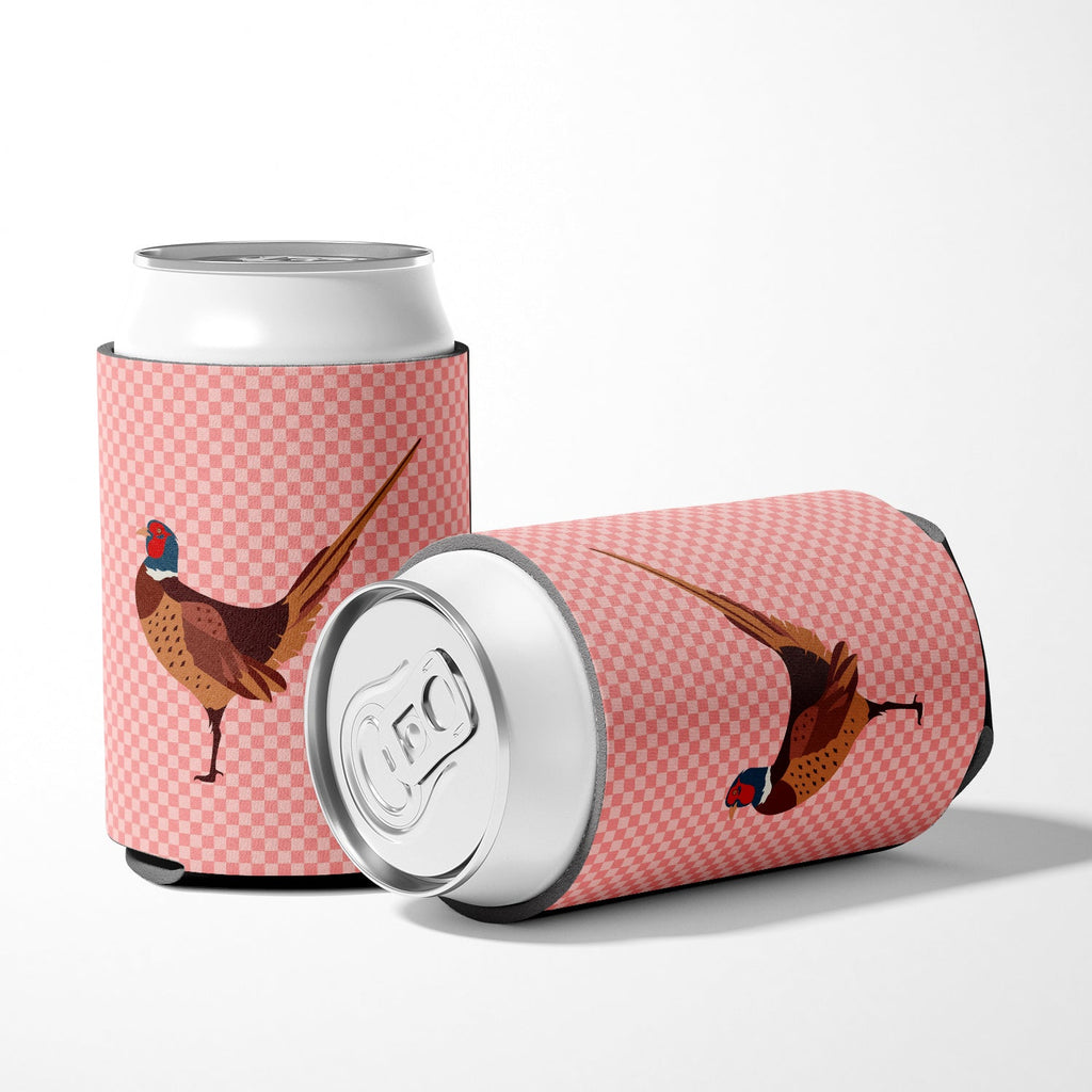 Ring-necked Common Pheasant Pink Check Can or Bottle Hugger Cooler Sleeve for Standard 12 oz Cans, Insulated Foam Beer & Soda Can Hugger Reusable