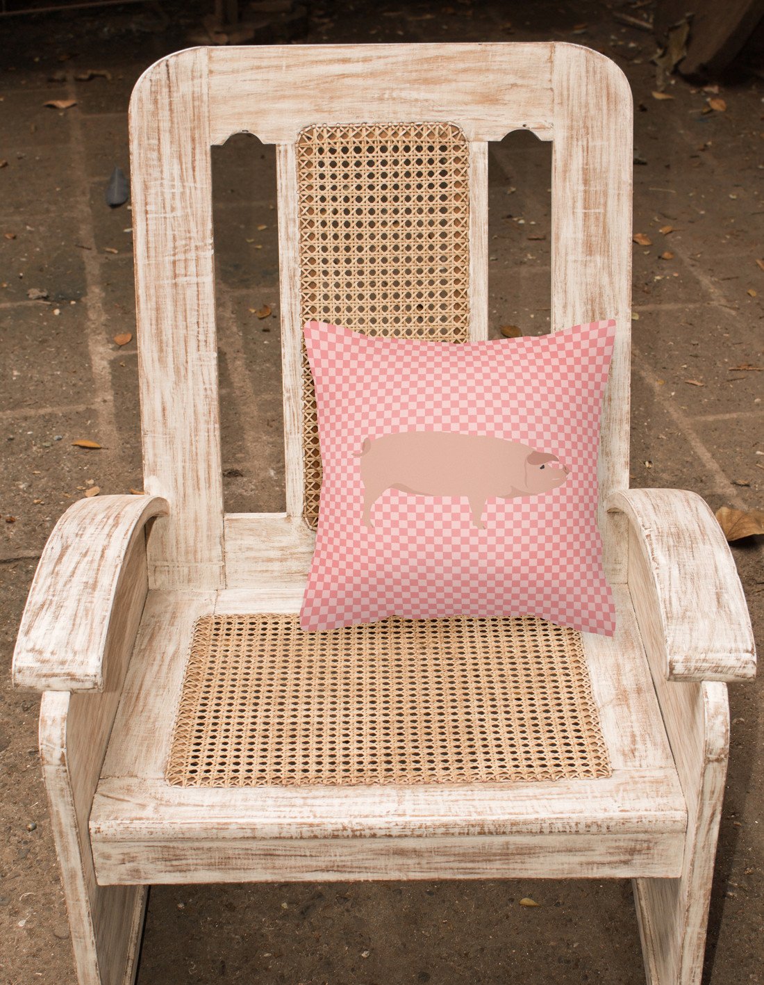 American Landrace Pig Pink Check Decorative Throw Pillow 18x18 Indoor Outdoor Accent Cushion, Fabric Cover with Insert for Sofa, Bed, Porch & Living Room