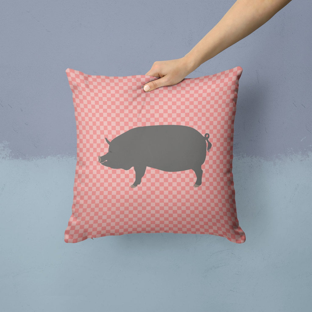 Berkshire Pig Pink Check Decorative Throw Pillow 14x14 Indoor Outdoor Accent Cushion, Fabric Cover with Insert for Sofa, Bed, Porch & Living Room
